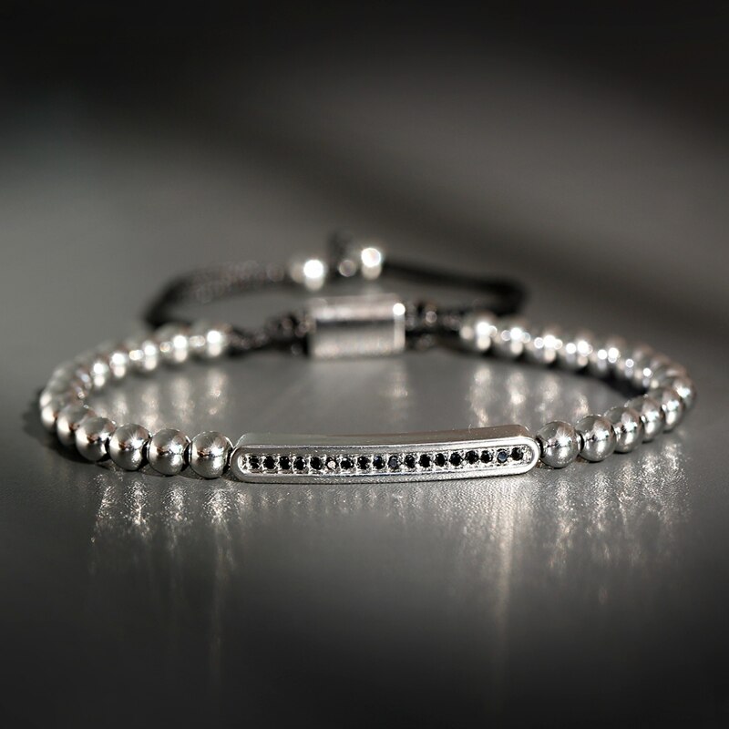 Luxe lange pavé geweven armband met cz zirkonia voor heren en dames, bedelarmband van koperen kralen
