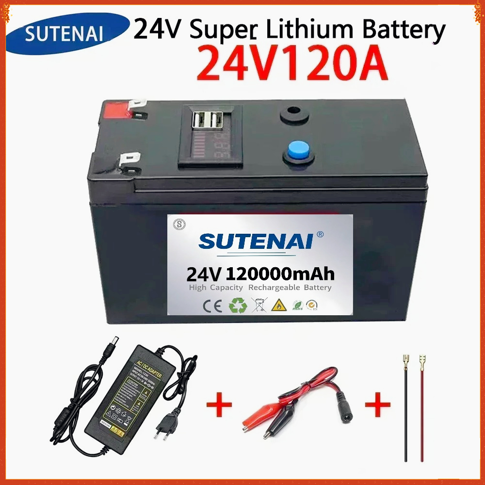 18650 24V 120Ah Lithium Battery Pack Rechargeable For Solar Energy Electric Vehicle With 25.2V2A Charger