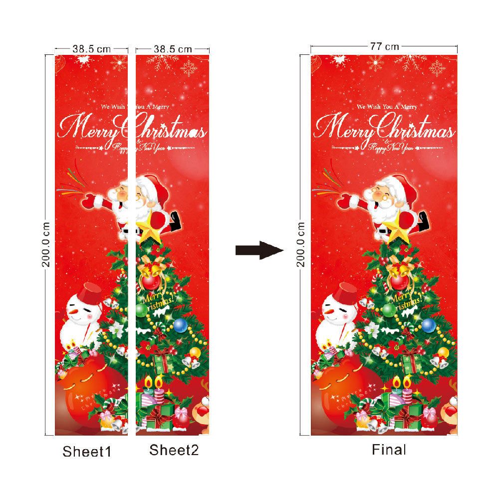Cartoon Christmas Tree 3D Door Stickers Removable Waterproof Wall Stickers Bedroom Living Room DIY Wallpaper