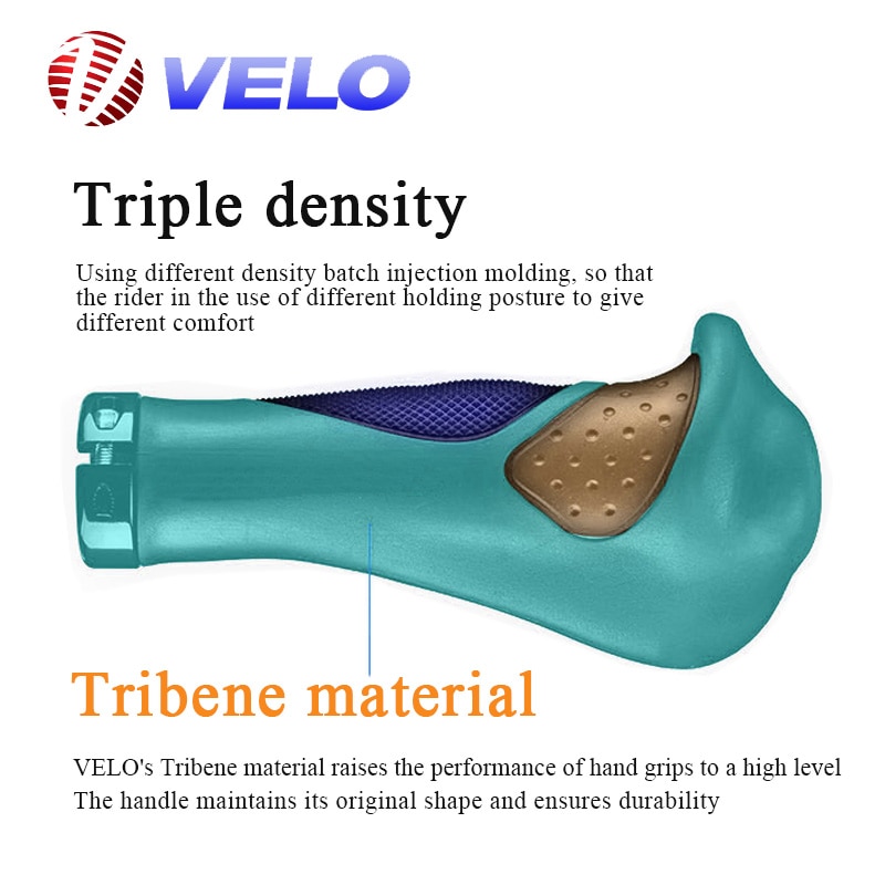 VELO Antiskid Bike Handle Grips Ergonomic Rubber Mountain Bike Handlebar Grips Bicycle Accessories Non-slip Cushioning Durable