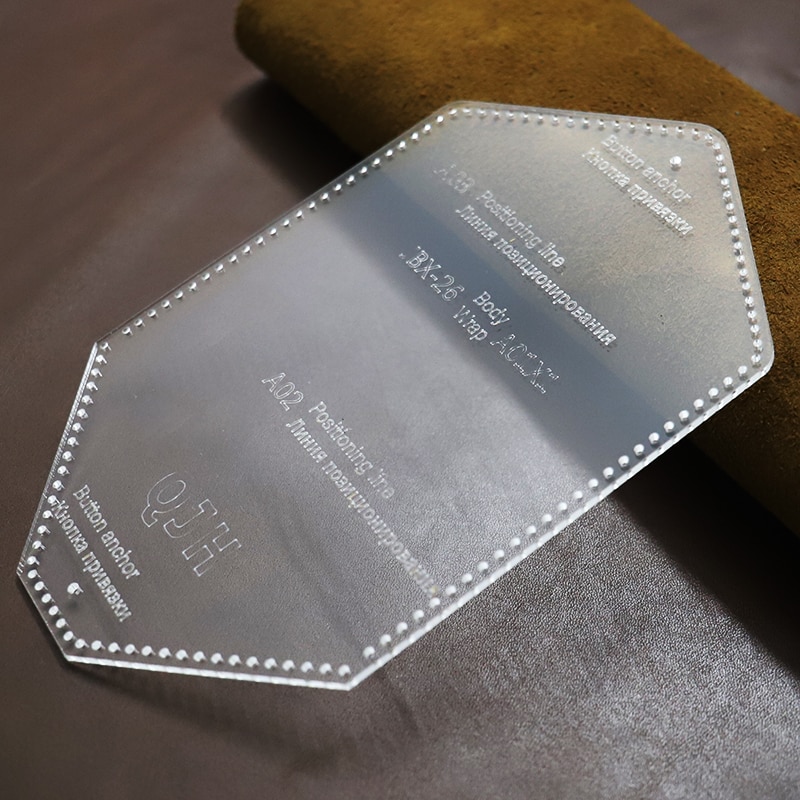 Molde para manualidades de cuero, bolsa con tarjeta de nombre, plantilla acrílica pequeña, bolsa para lápiz labial, plantilla, suministros de patrón de dibujo y costura DIY