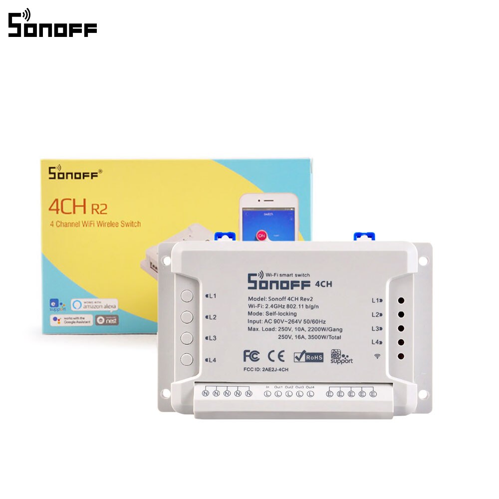 Sonoff 4CH R2 4 Gang Wifi Licht Smart Switch, 4 Kanalen Elektronische Schakelaar Ios Android App Controle, werkt Met Alexa Google Thuis