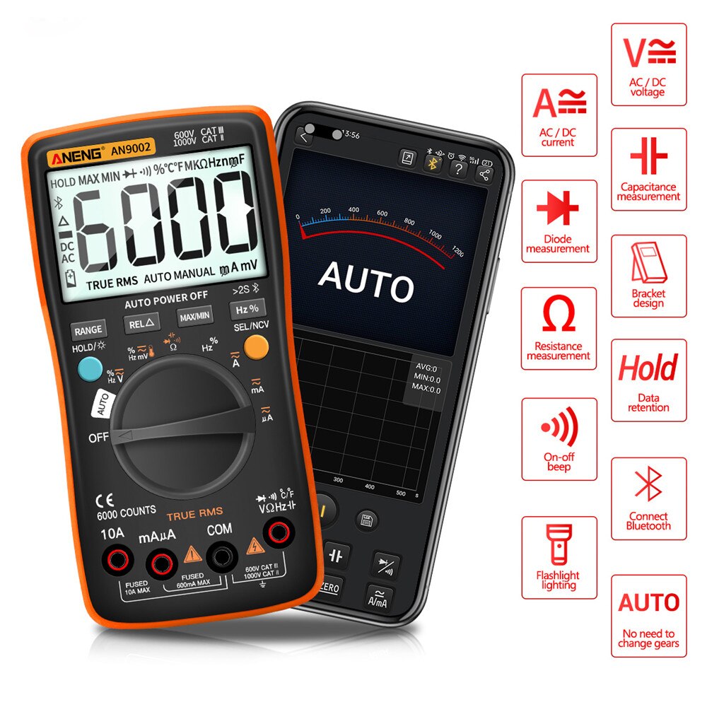 Aneng An9002 Bluetooth Digitale Multimeter 6000 Telt Professionele Auto-Range Rms Ac/Dc Stroom Spanning Multimeter Tester