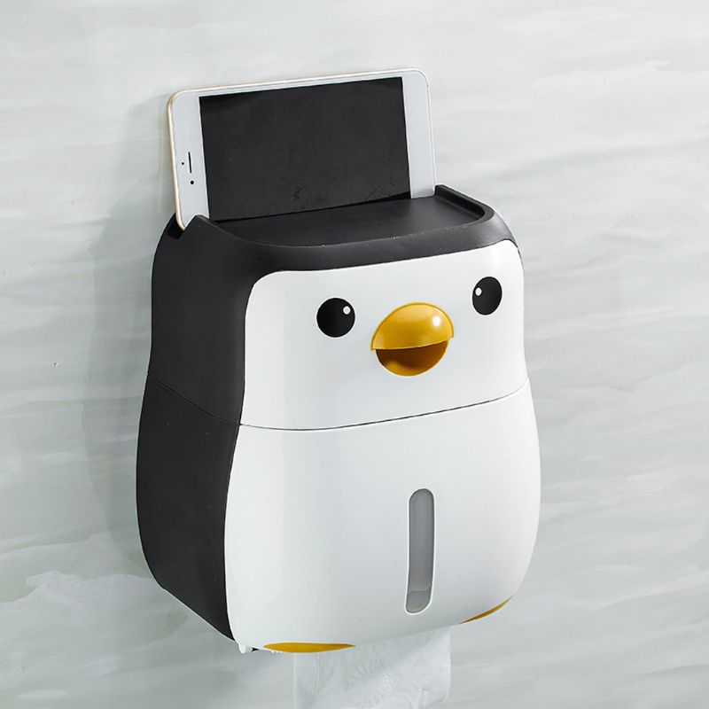 Cute Penguin Paper Container Toilet Paper Holder Wall Mounted Tissue Box Shelf H55A