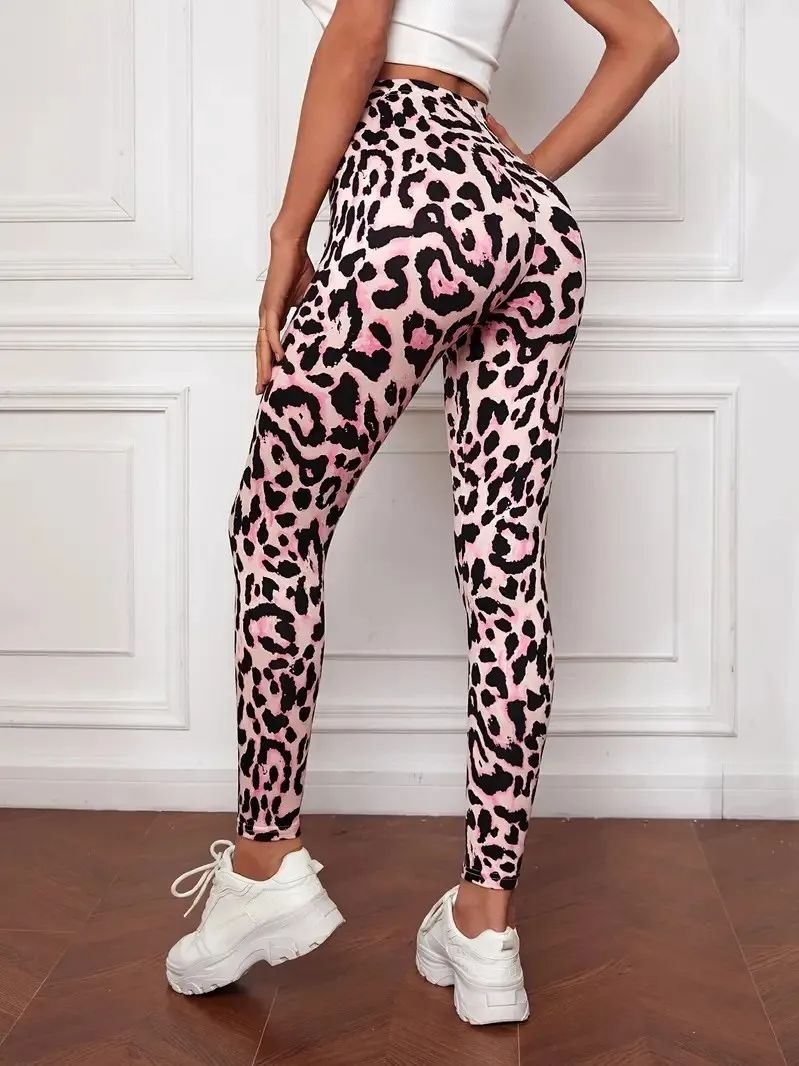 Animal estampado feminino ostenta leggings, calça elástica, calça apertada casual e confortável: S / Azul