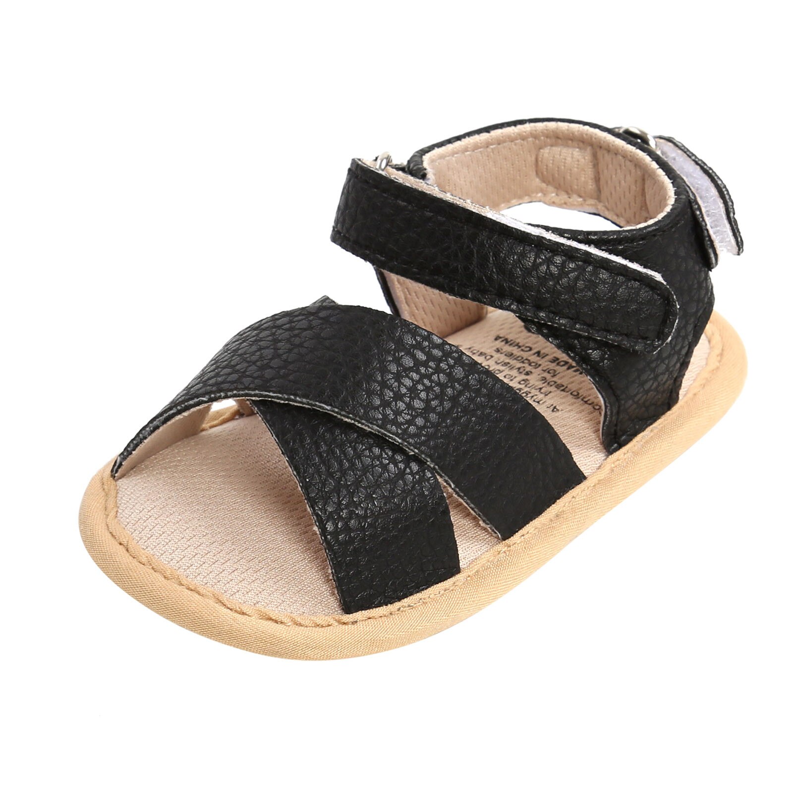 6 Style Summer Baby Girls Gladiator Sandals Flat Leopard Cross Velcroo Sandals Baby Rome Sandals Soft Sole Crib Walking Shoes: Black / 12M