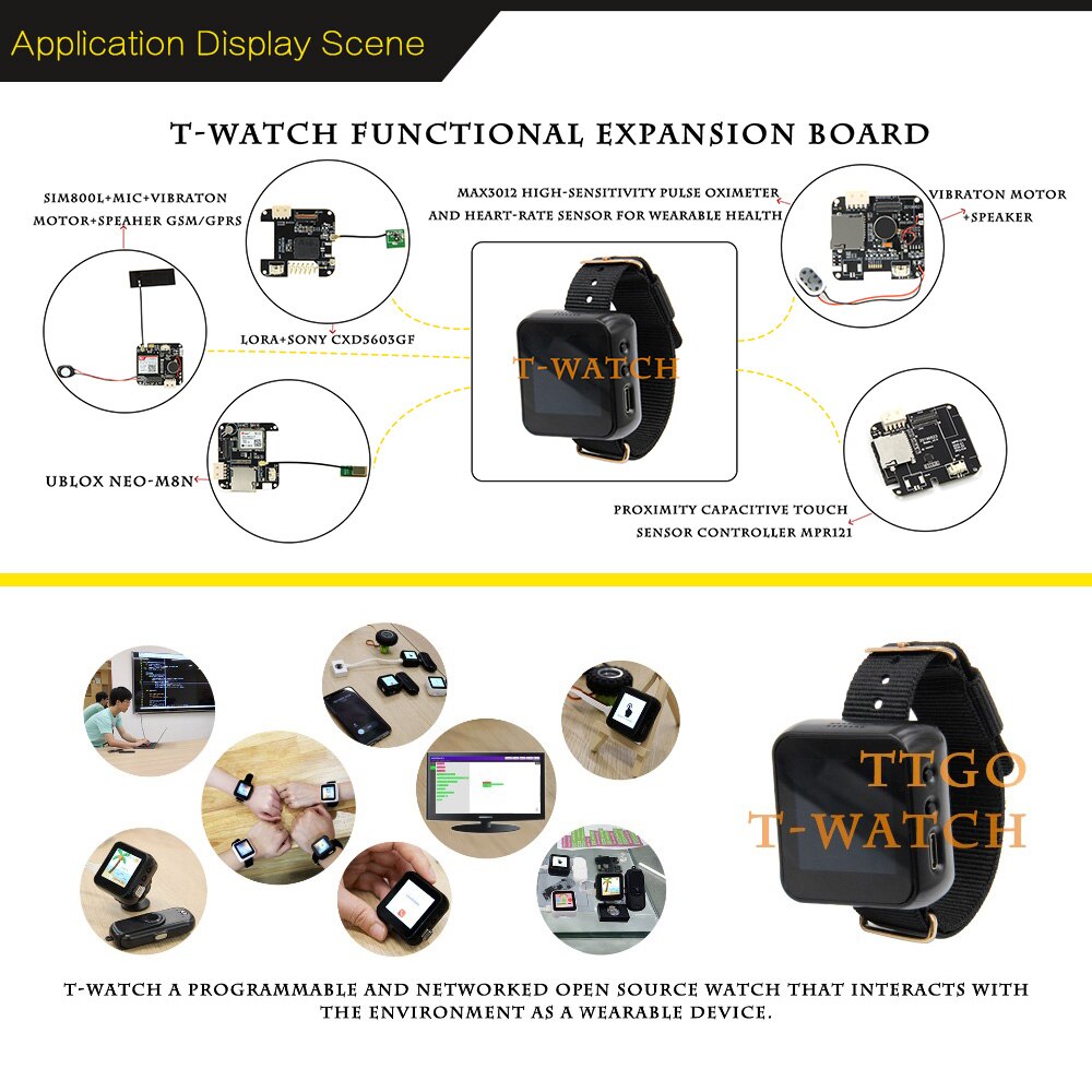 T-Watch ESP32 Programmable Wearable For Environmental Interaction WiFi Bluetooth ESP32 Lora Development Kit Touch Screen ESP8266