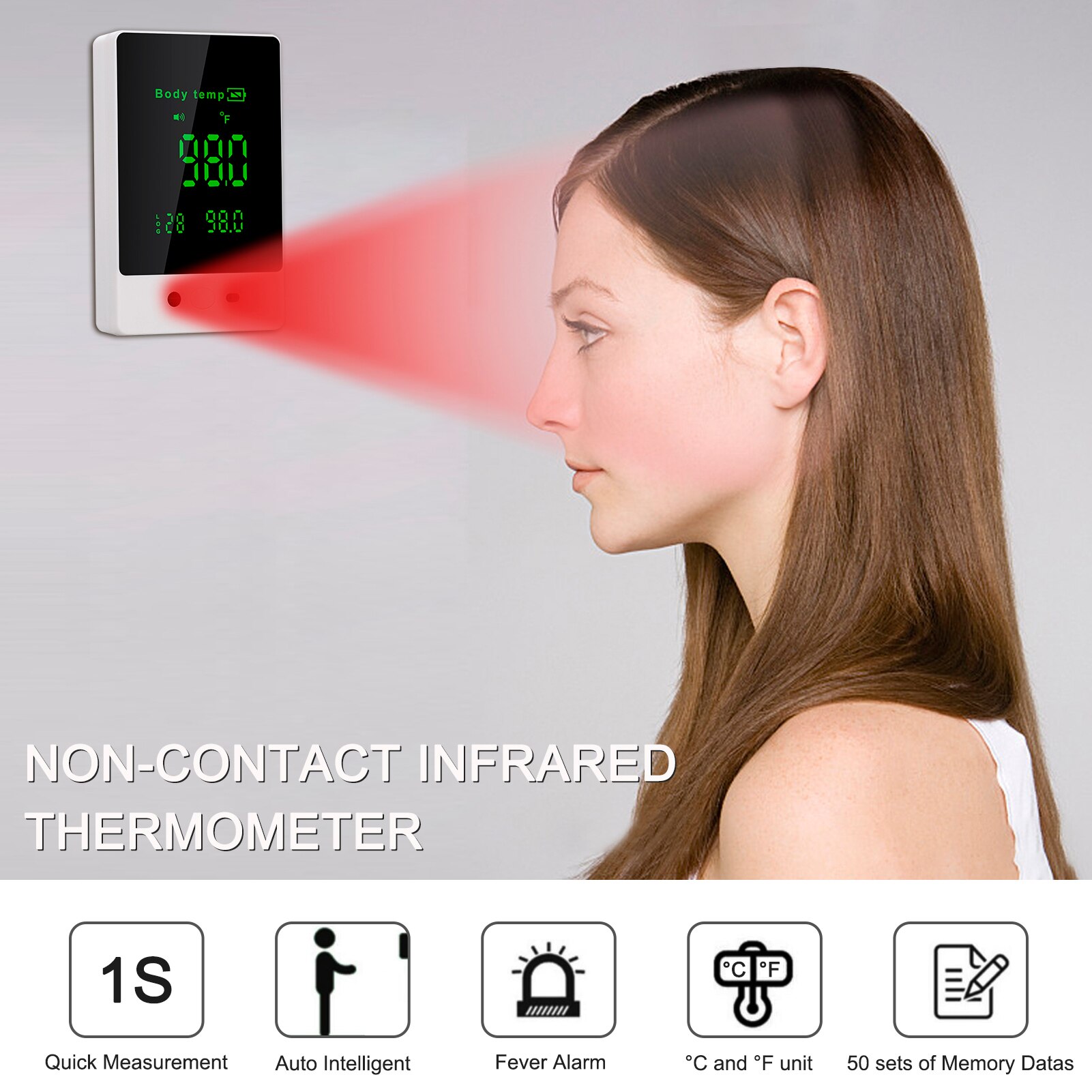 Auto Intelligent Non-contact Infrared Thermometer Measuring °C / °F Unit Switch Fever Alarm for Factories Shops Office Shops