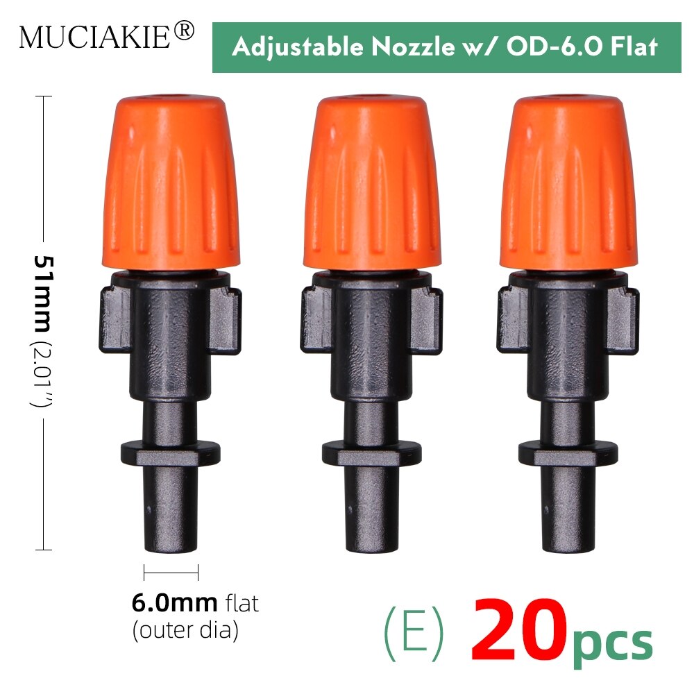 Orange Adjustable Garden Micro Drip Irrigation Misting Nozzles Sprinklers with w/ 1/4'' 3/8'' Hose Barbed Tee Threaded Connector: Ex20pcs