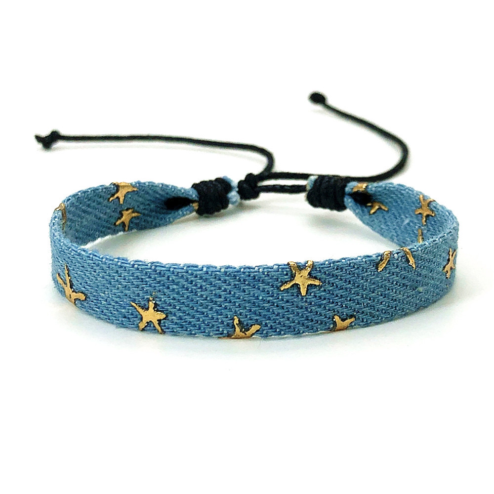Jahrgang Stern aufbringen blau literarischen Denim Stoff Armbinde für Frauen Männer gotisch ethnischen Hand gewebten Armbinde Modeschmuck: Rötlich braun