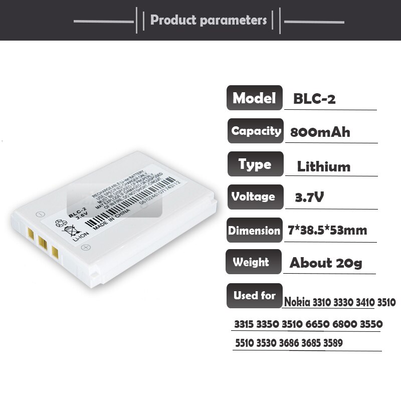 1Stck 800mAh praktisch Batterie BLC-2 BLC2 Für Nokia 3310 3330 3410 3510 5510 3530 3335 3686 3685 3589 3315 3350 3510 6650 6800