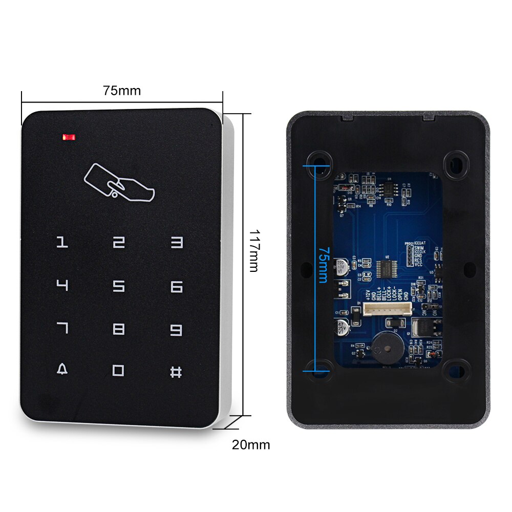 Access Control Keypad Standalone RFID Door Opener Programmer 1000 User with Waterproof Cover 125KHz Keyfobs for Door Lock System