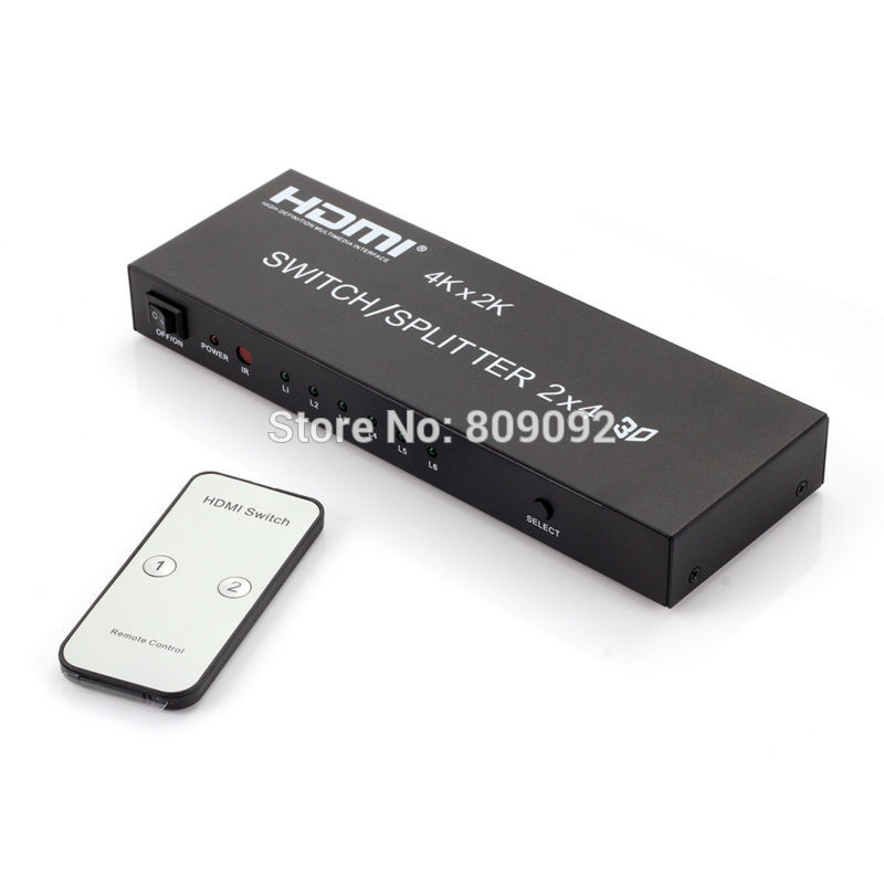 4 K * 2 K 1080 P 3D 2x4 Matrix HDMI Video Switch Splitter Versterker 1.4a Full HD met Ir-afstandsbediening