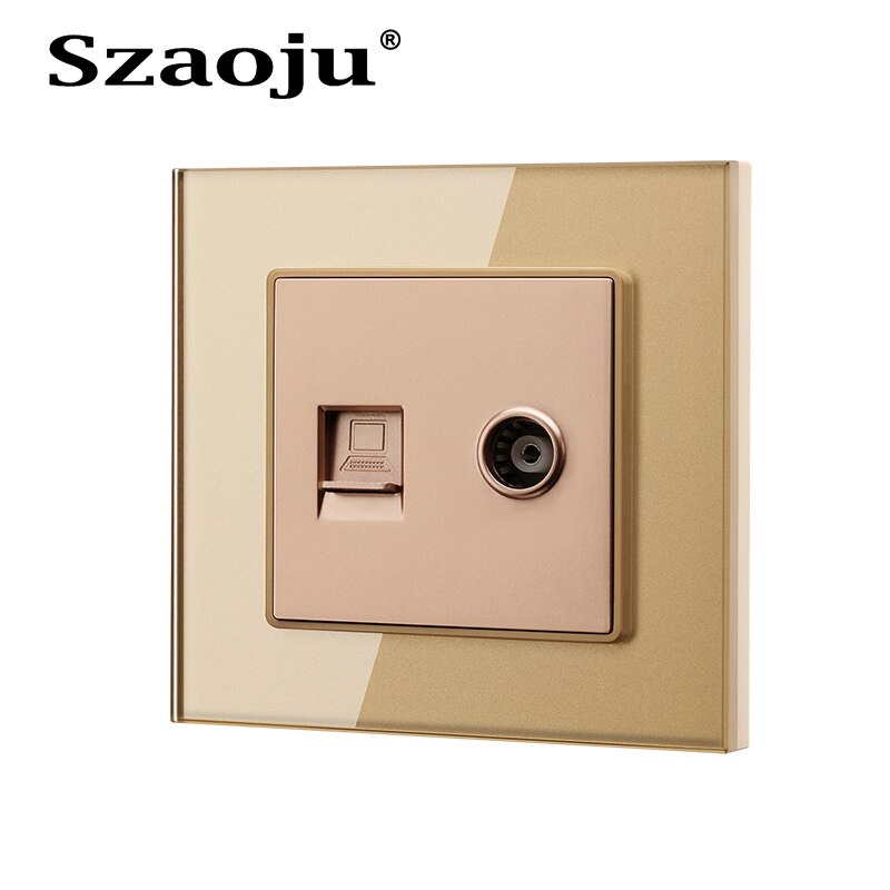 Szaoju Luxury silver-plated TV coaxial socket Antenna/Network/Telephone wall-mounted panel socket crystal tempered glass panel