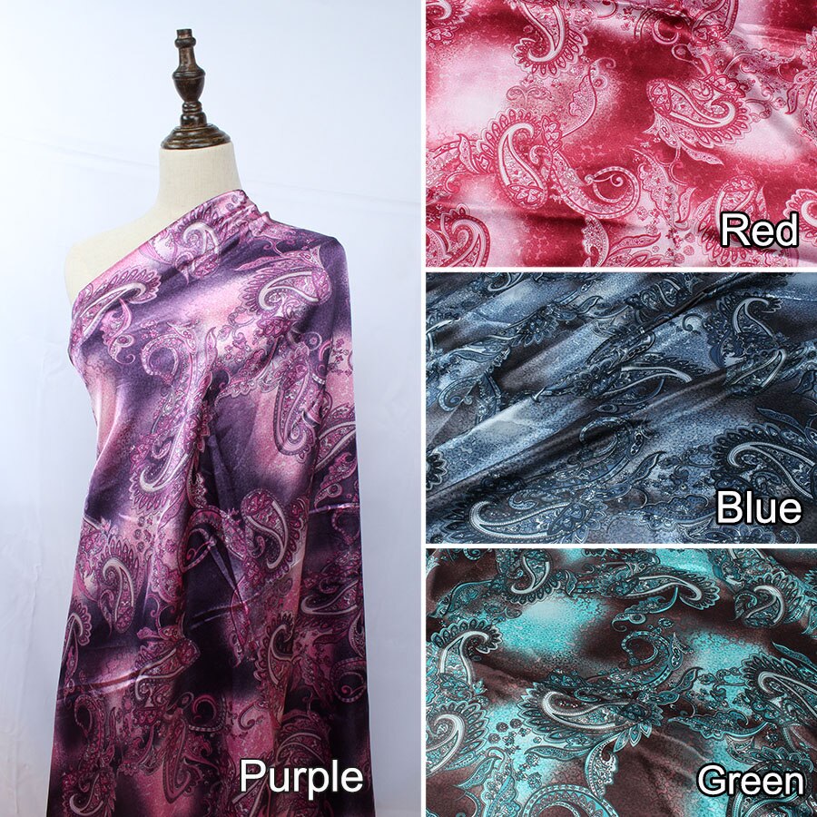 Vintage Polyester Charmeuse Material Paisley Floral Print Satin Fabric For Scarfs Dresses Sold By Yard