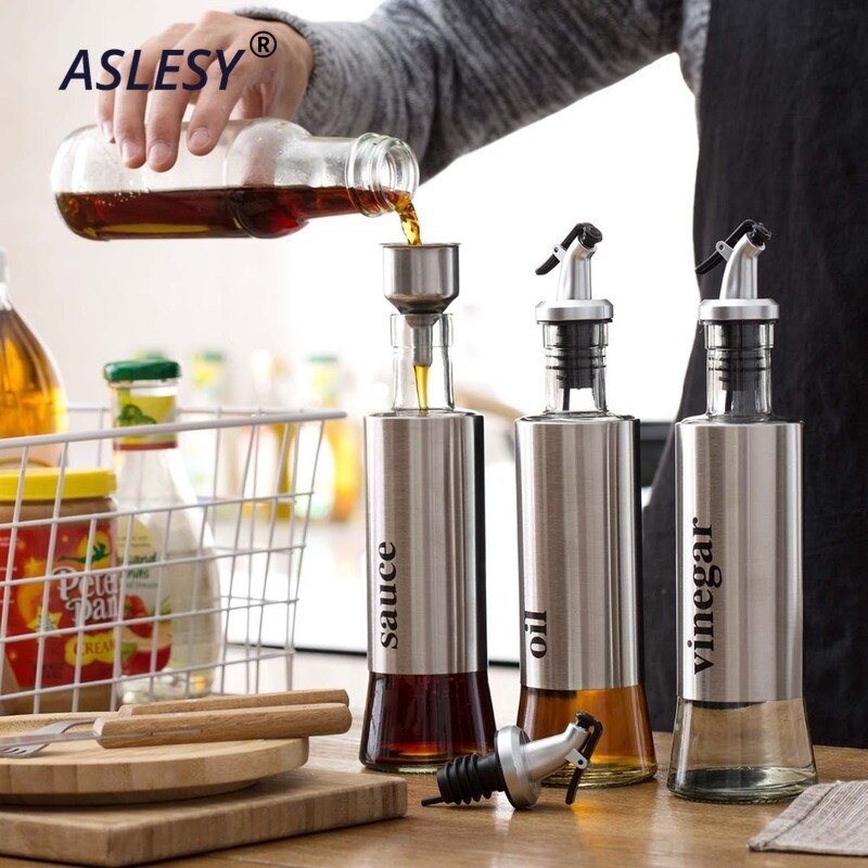 Olivenöl Spender Flasche Soße Essig Wein Gewürz Glas Edelstahl Behälter Küche Lagerung Kochen Werkzeug Zubehör