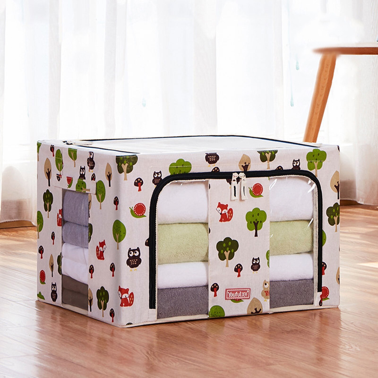 40# Foldable Storage Box Large-capacity Rectangular Organization Linen Fabric With Zipper Moisture-proof Toys Quilt Storage Box: B