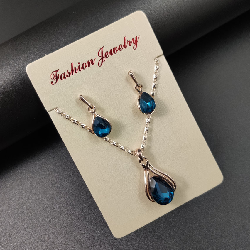 pendientes plata 925 andywen conjunto tous de pendiente y collar y Conjunto de collar de pendientes de boda geométricos creativos Zhihai azul, europea y americana, conjunto de gota de agua azul y verde para mujer