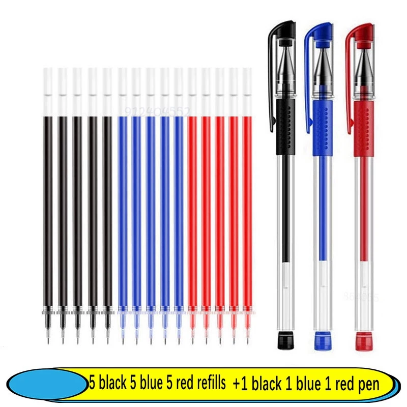 6-25Pc 0.5mm Gel Pen Set Neutral Pen Black/Blue/Red Color Replacable Refill Smooth Writing School Stationery Supplies