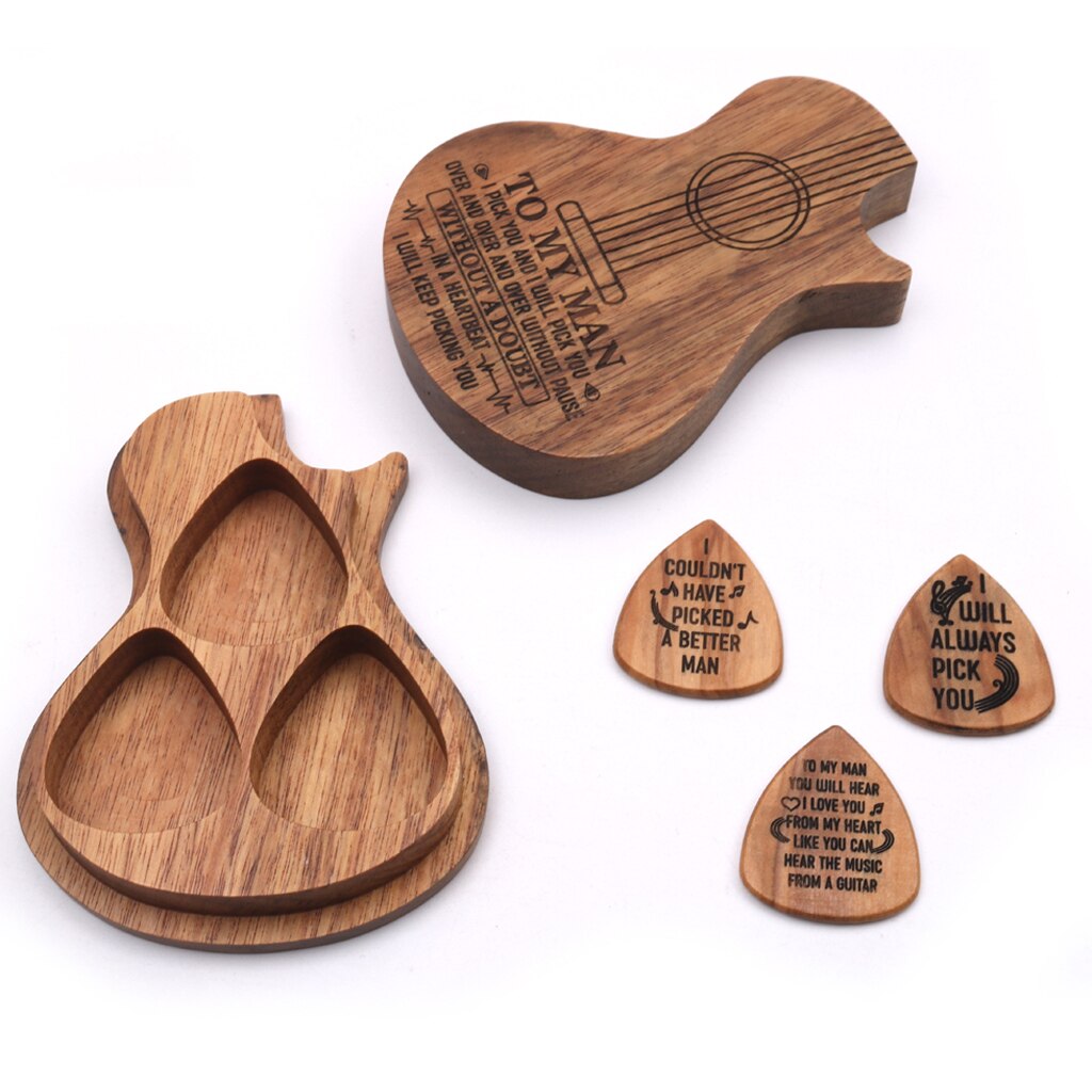 3Pcs Hout Gitaar Pick Met Gitaar Pick Case Akoestische Elektrische Bas Plectrum Mediator Gitaar Pick Pak Muziekinstrument Deel: Default Title