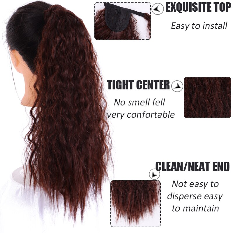 AILIADE Women Long Corn wavy Wrap Around Magic Paste Ponytail Hair Extension Resistant High Temperature Hairpieces Synthetic