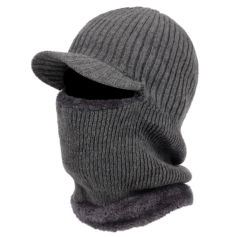 Uldhætte med hætte ridning vindtæt kold hat plus fløjlfortykning hætte med hætte udendørs varm krave vinterhætter: Grå
