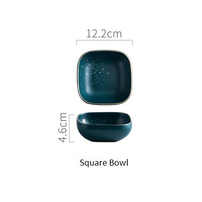Luxury Retro Green Dinner Plates Set Dinner Marble Glazes Ceramic Party Tableware Set Kitchen Dishes Soup Bowl Cup Dinnerware: square bowl