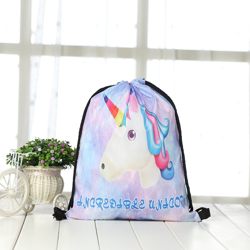 Koord Rugzak mode Vrouwen 3D afdrukken reizen knapzak mannen Casual tassen unisex vrouwen schouder trekkoord Eenhoorn tas: KS4-4-9