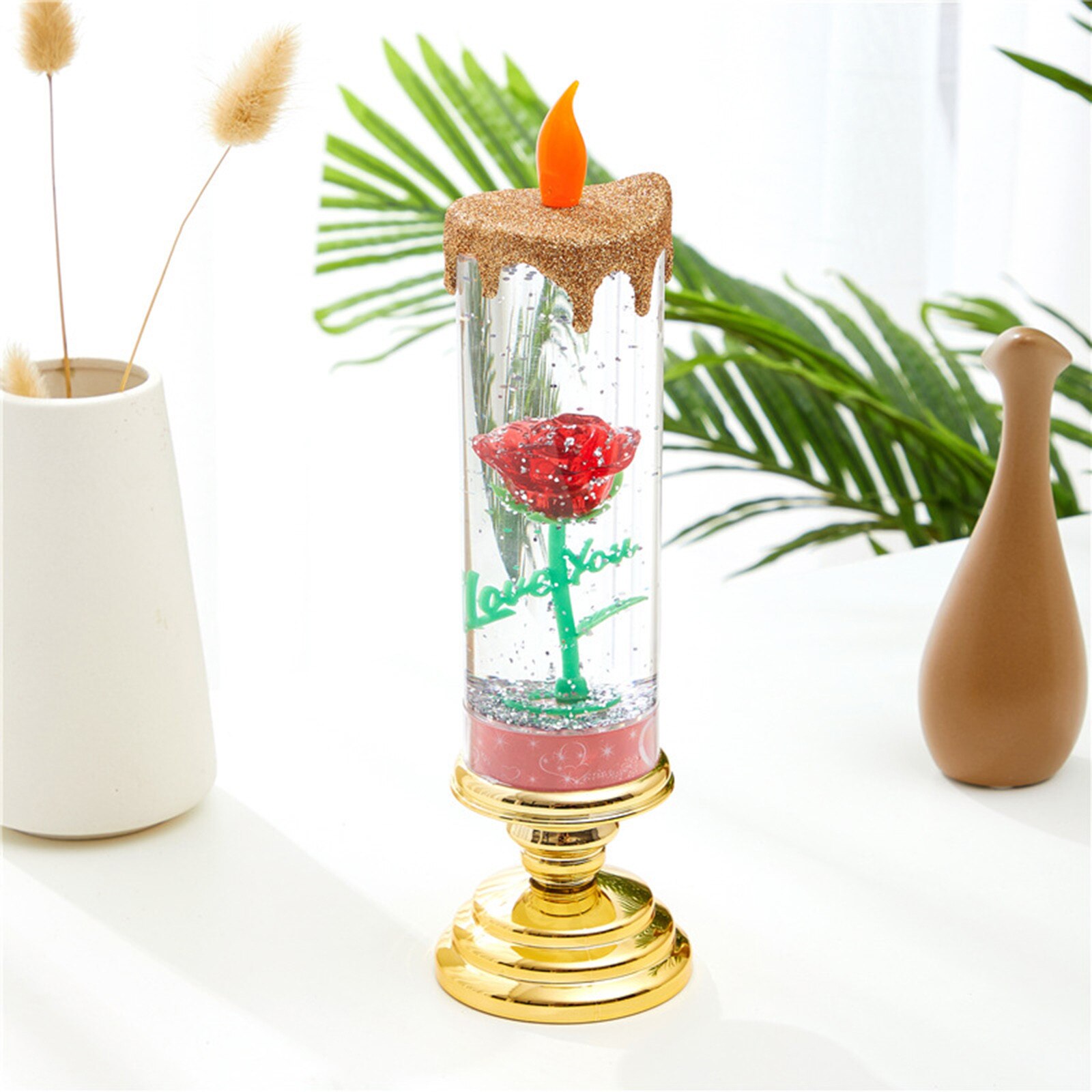 300ml Led Candles Rotating Color Changing Glitter Led Candles Flameles Romantic Crystal Candle Light Home Party Decoration#T2: I