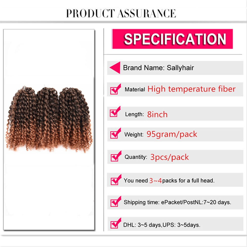3pcs/set 8Inch Sallyhair Synthetic Marley Braids Crochet Braid Hair Ombre Black Dark Brown Jumbo Braiding Hair Extensions