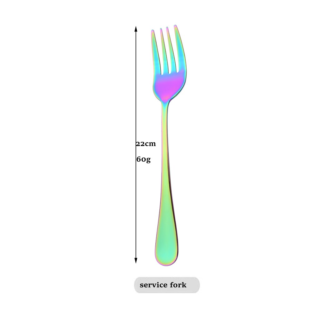 Drmfiy Mirror Dinnerware Dinner Public Fork Restaurant Stainless Steel Distributing Fork Buffet Serving Fork Accessories Tools: 1Pcs Rainbow