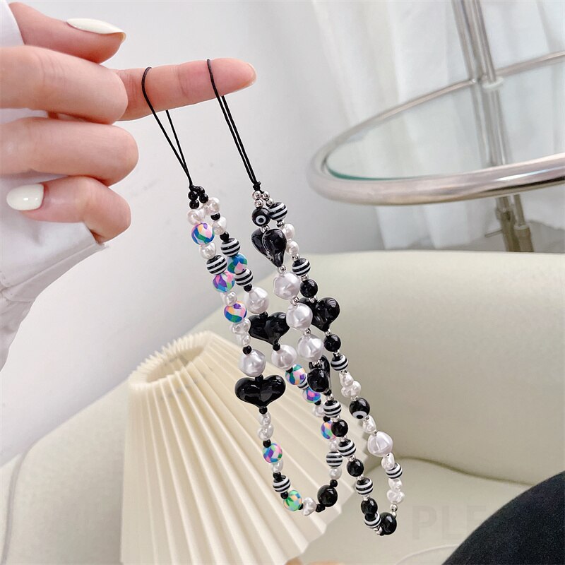 Mode Liefde Hart Mobiele Telefoon Riemen Voor Iphone 11 12 13 Pro Max Armband Hanger Leuke Sleutelhanger Ornament Parel Hand touw Ketting