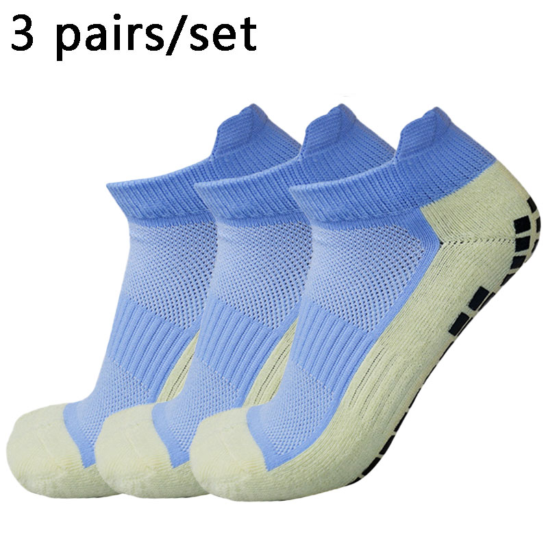 3 paar mannen vrouwen voetbalsokken korte sport siliconen antislip grip voetbalsokken calcetines hombre futbol: Sky Blue