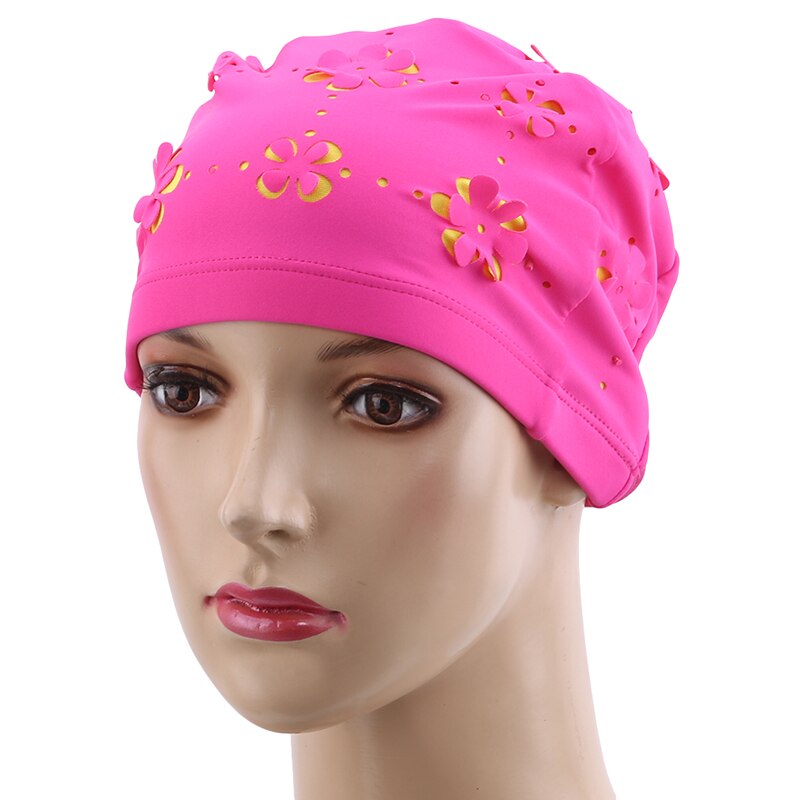 Unisex Swimming Hat Women Girls Long Hair Bathing Cap Swimming Cap Stretch Drape Free Size Swim Pool Sport Elastic Turban: rose red