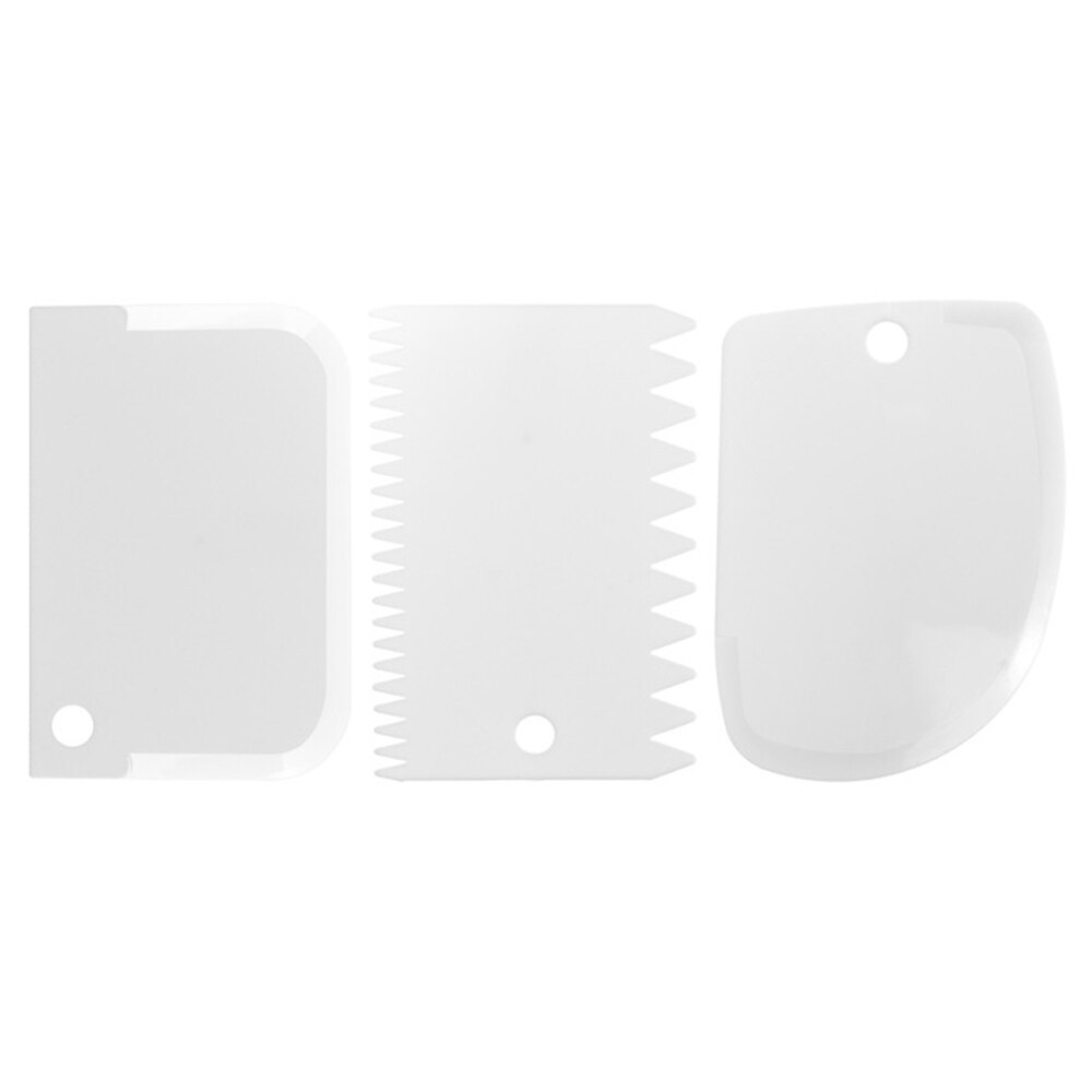 3pc bakgereedschappen, plastic deegmes, glazuur, fondantschraper, decoreren, glad, gekarteld, spatels, uitstekers, taartgereedschap: Wit