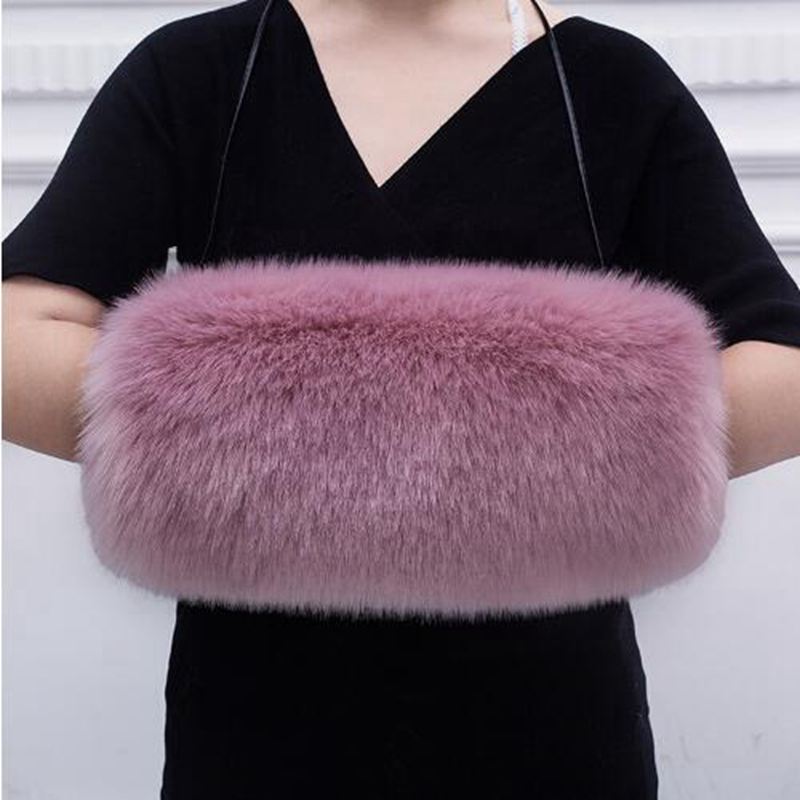 1 stk kvinder vinter muffe fluffy håndvarmer fortykkelse imiteret pels varme handsker handsker varmere tilbehør lww 9109: Støvet lyserød