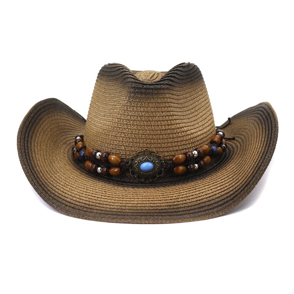 Handmade Straw Summer Western Cowboy Hat Women Men False Gem Decoration Panama Beach Cowgirl Hat 56-58CM: 3