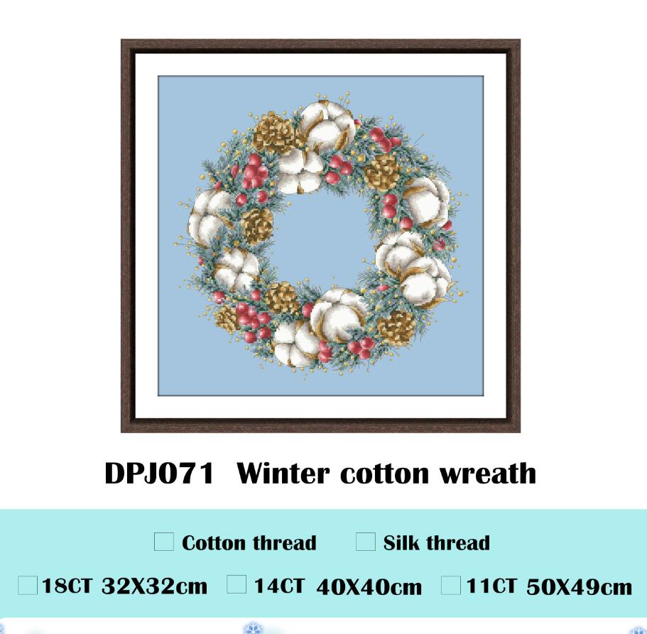 Christmas red flower wreath cross stitch kit package 14ct 11ct sky blue fabric cloth cotton thread embroidery DIY handmade: B / Silk thread / 14ct sky blue can