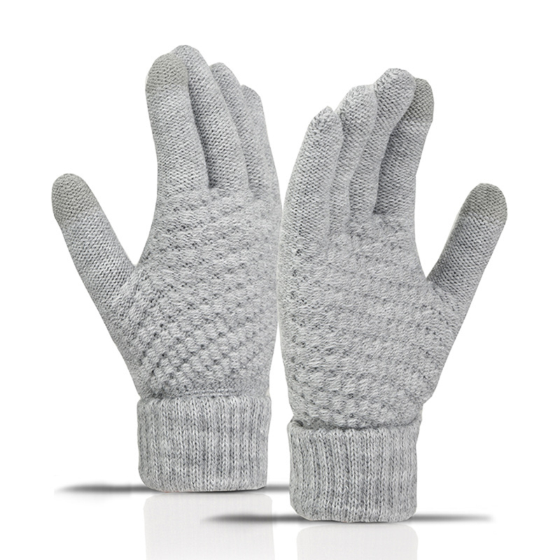 Winter Touch Screen Gloves Women Men Warm Stretch Knit Mittens Imitation Wool Full Finger Guantes Female Crochet Luvas Thicken: black