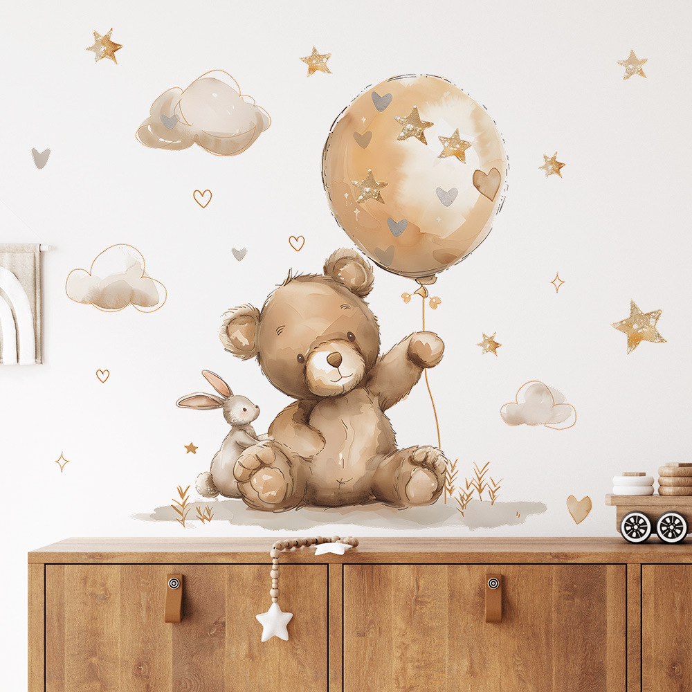 Schattige beer muurstickers voor kinderkamers jongens meisjes babykamer decoratie kind behang dier kinderkamer decor zelfklevend vinyl