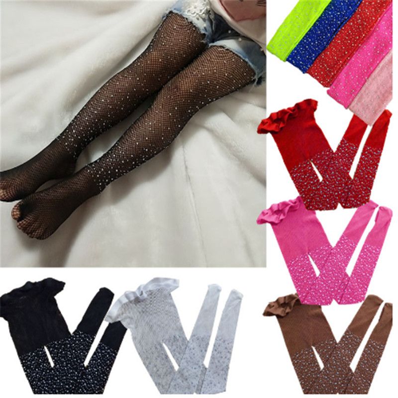 Småbarn barn flickor barn mesh nät nät strumpbyxor diamant strumpbyxor strass shine casual strumpor