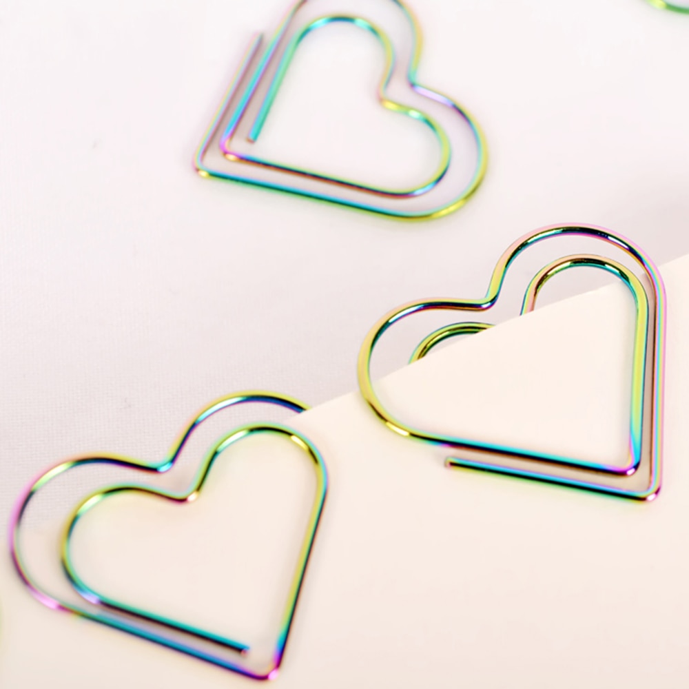 Juego de 12 Clips de papel en forma de Corazón Arco Iris, marcapáginas, herramientas de planificador, Scrapbooking, Clip de notas, carpeta de Metal, Paperclip