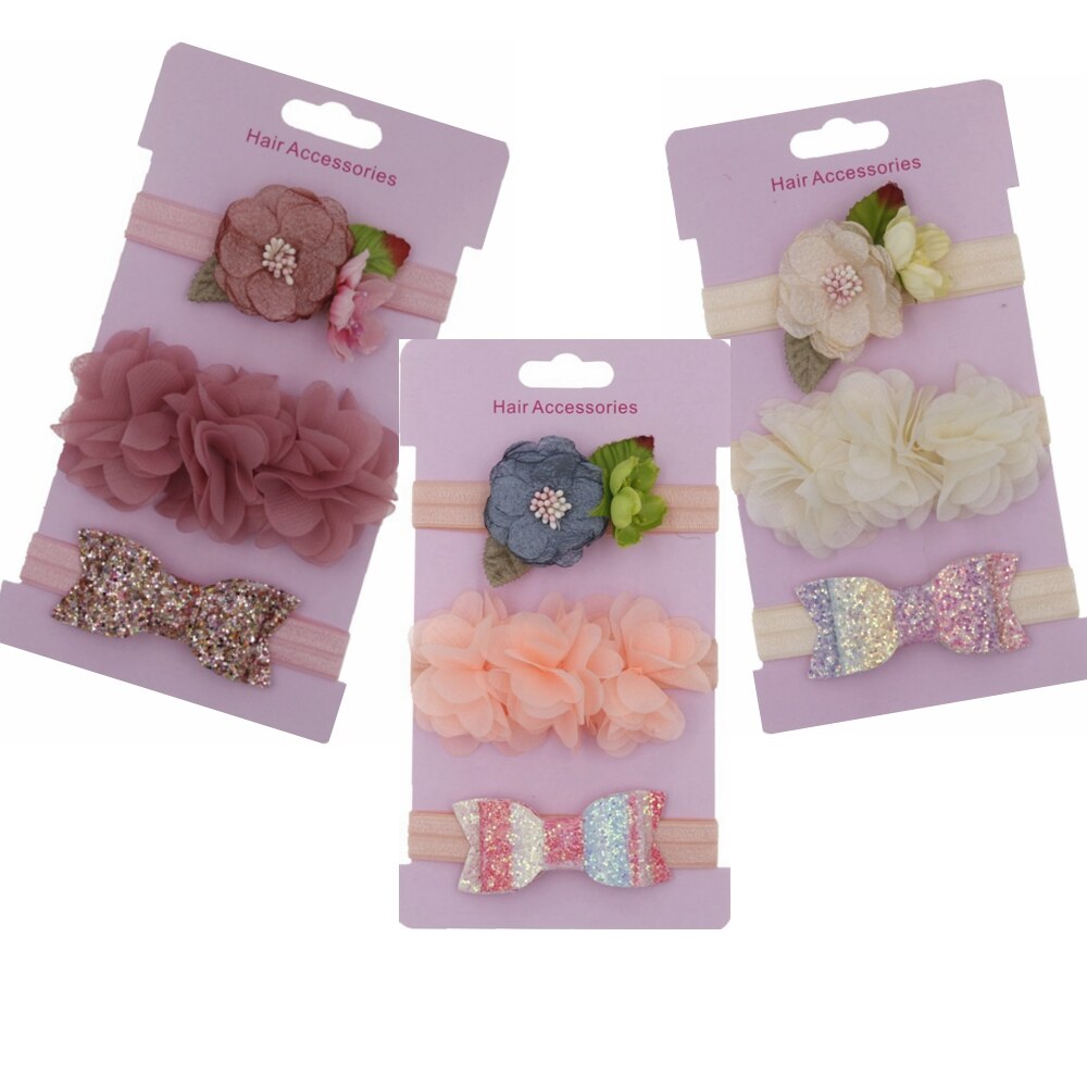 Baby pannband set elastisk paljett rosett hårband flickor bowknot casual söta huvudbonader baby barn håraccessoarer 3 st/lot