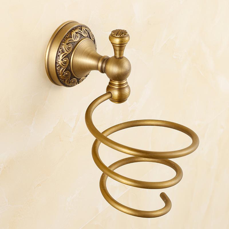 Juegos de accesorios tallados de latón antiguo para baño, accesorios de baño de bronce cepillado europeo, latón macizo tallado, producto para baño gy5: hair dryer holder