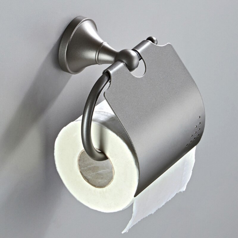 Grey Bathroom Hardware Set Brass Wall Mouted Toilet Brush Holder WC Paper Towel Roll Rack Soap Dish Bath Accessories Equipment: Paper Holder