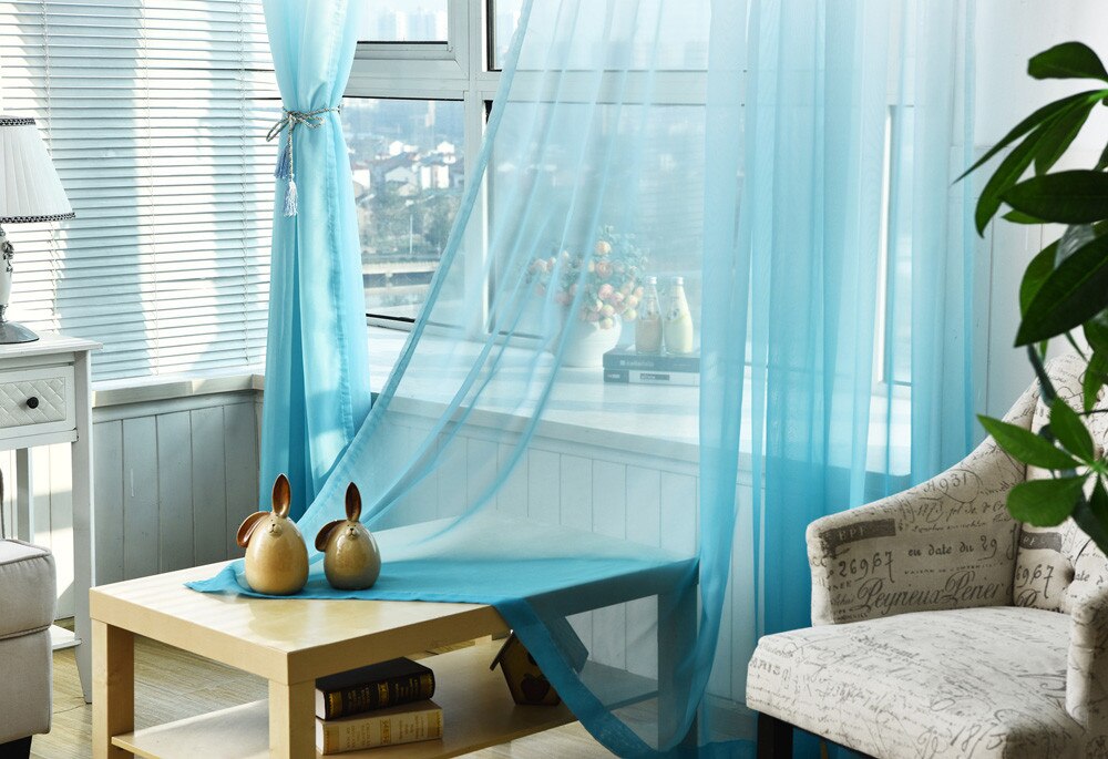 Schabracken Tüll Schleier Tür Fenster Vorhang Drapieren Tafel schier Schal Teiler Für Wohnzimmer sterben Zimmer Vorhänge Dekorative #008: Blau