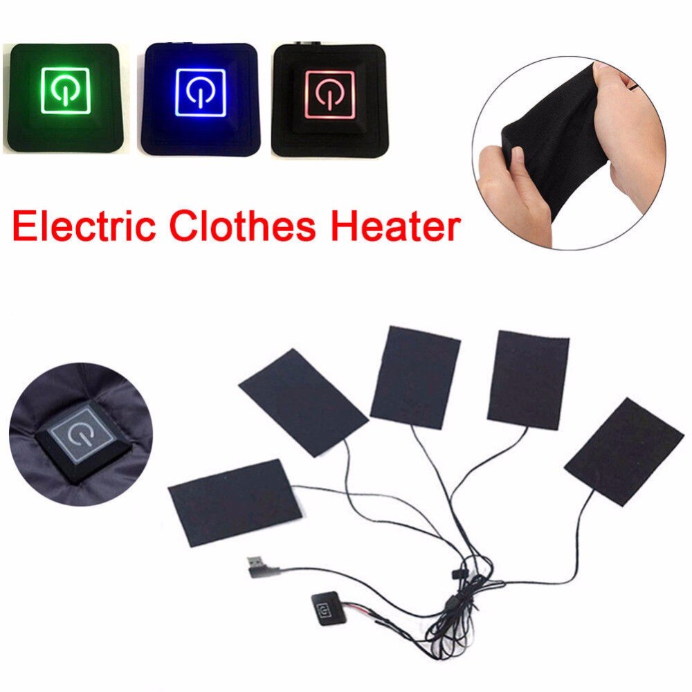 Almohadilla calefactora 5 en 1 para ropa, Sábana calefactora de fibra de carbono ajustable, chaleco eléctrico USB, chaqueta, calentador de senderismo, accesorios para abrigos cálidos: Default Title