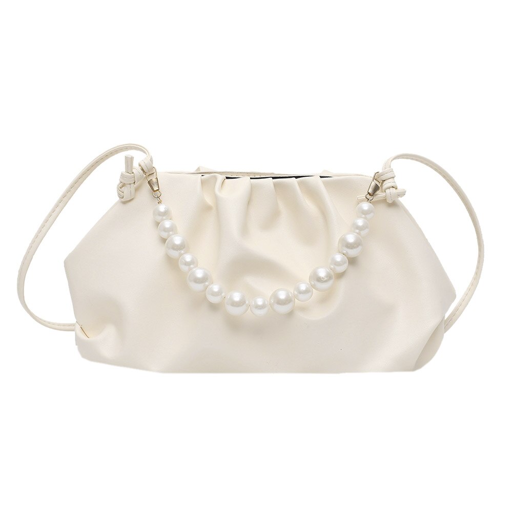 Sacs à main plissés en cuir PU pour femmes, sacs à bandoulière à motif de pierre rétro, sacoche à épaule couleur unie avec chaîne: Style B Beige