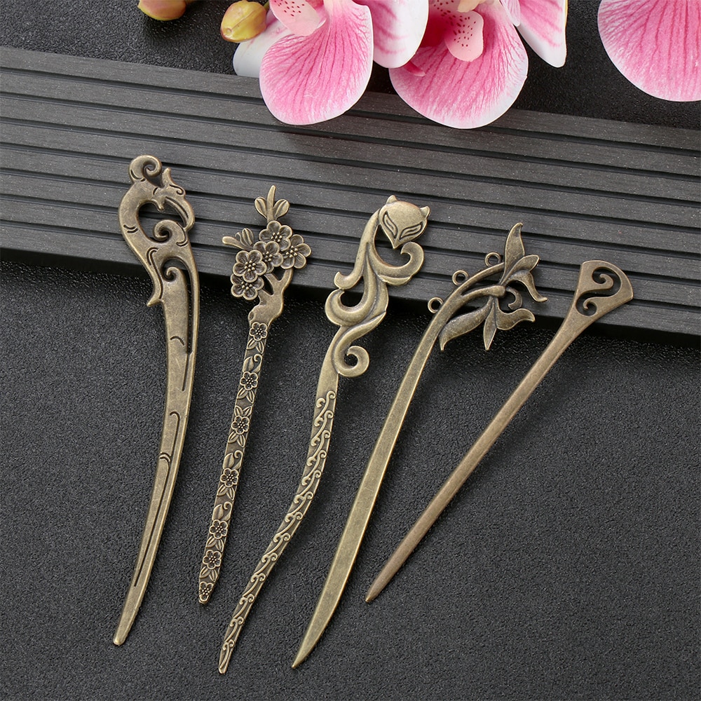 Vintage bronse hårspenne retro metallisk metall hårstift kvinner jenter hår styling verktøy hår gaffel buet hårnål