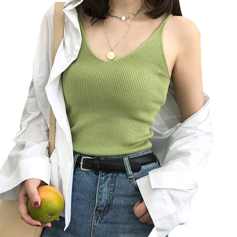 Women Retro V Neck Sleeveless Solid Knitted Tank Top